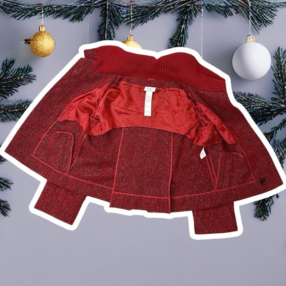 Akris Punto RARE Red Wool & Mohair-Blend Button-Up Coat with Cashmere Knit Trim - Picture 8 of 16